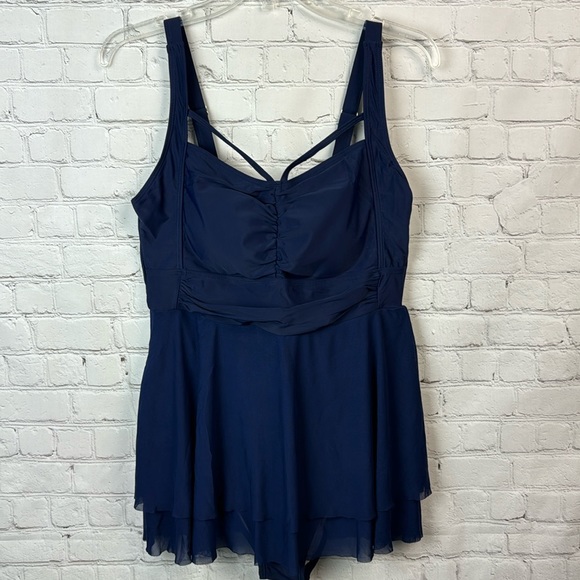 BloomChic Navy Tiered Hem Mesh Swim Dress Plus Size 6X - Picture 2 of 8